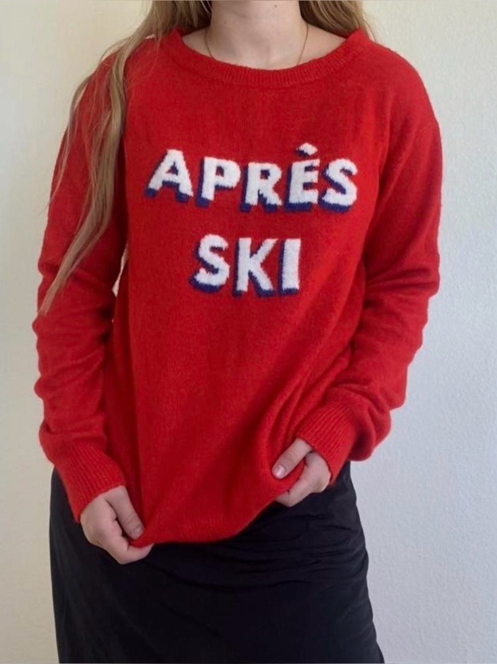 H&M LOGG Apres Ski Sweater Womens XS Red Fuzzy Knit Pullover Winter Holiday